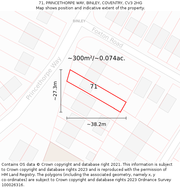 71, PRINCETHORPE WAY, BINLEY, COVENTRY, CV3 2HG: Plot and title map
