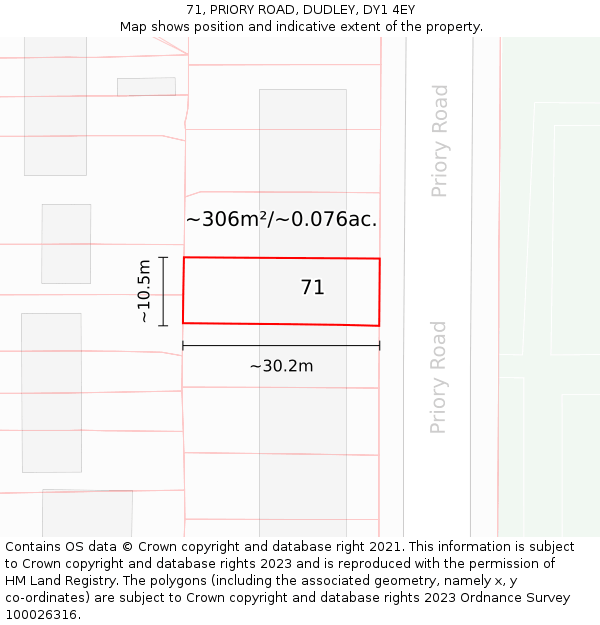 71, PRIORY ROAD, DUDLEY, DY1 4EY: Plot and title map