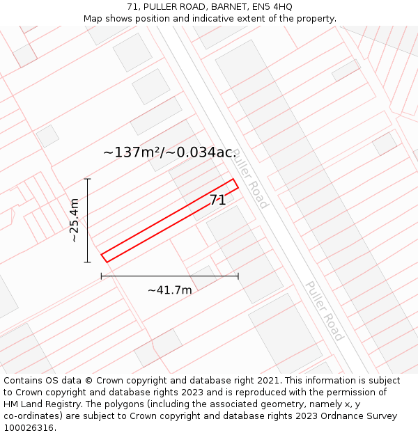 71, PULLER ROAD, BARNET, EN5 4HQ: Plot and title map