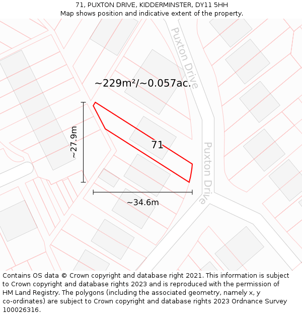 71, PUXTON DRIVE, KIDDERMINSTER, DY11 5HH: Plot and title map