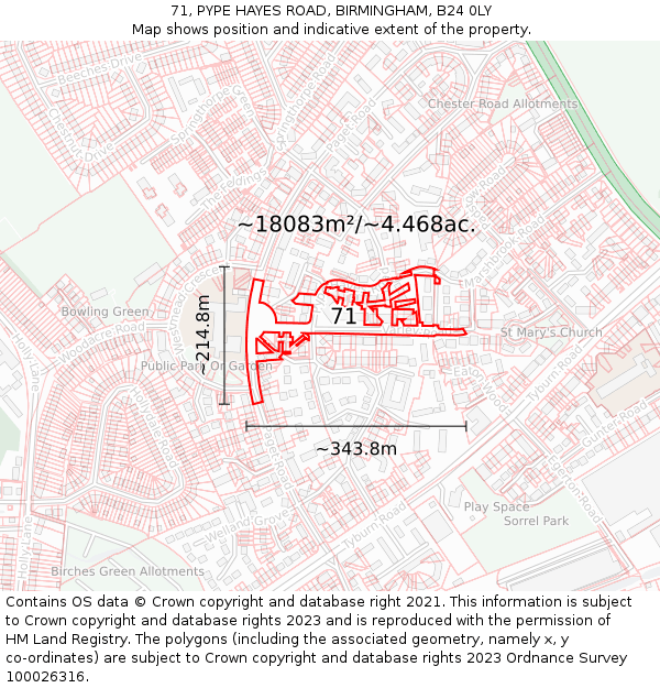 71, PYPE HAYES ROAD, BIRMINGHAM, B24 0LY: Plot and title map
