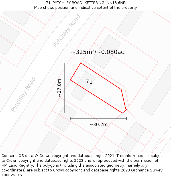 71, PYTCHLEY ROAD, KETTERING, NN15 6NB: Plot and title map