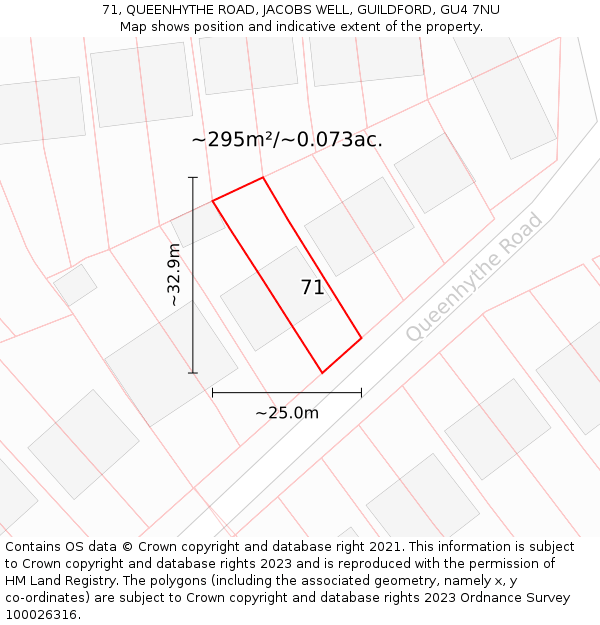 71, QUEENHYTHE ROAD, JACOBS WELL, GUILDFORD, GU4 7NU: Plot and title map
