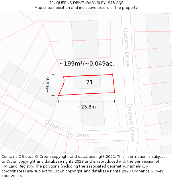 71, QUEENS DRIVE, BARNSLEY, S75 2QE: Plot and title map