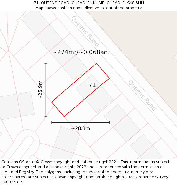 71, QUEENS ROAD, CHEADLE HULME, CHEADLE, SK8 5HH: Plot and title map