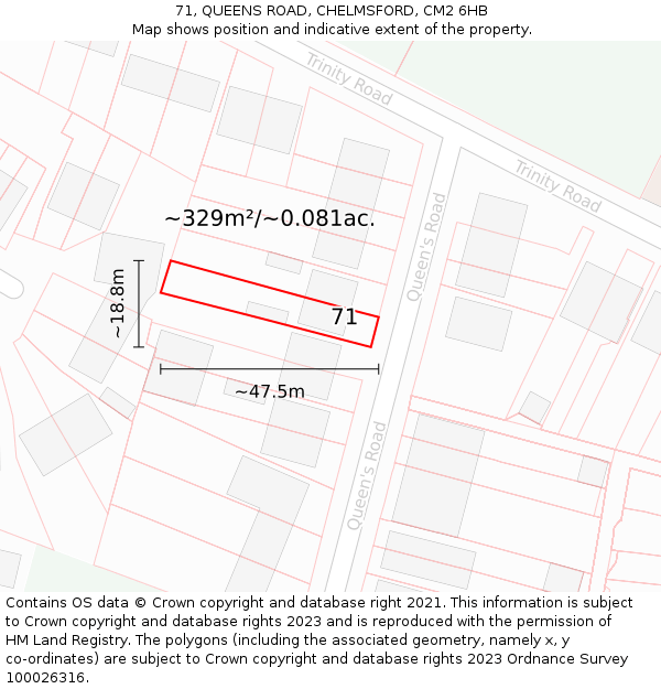 71, QUEENS ROAD, CHELMSFORD, CM2 6HB: Plot and title map