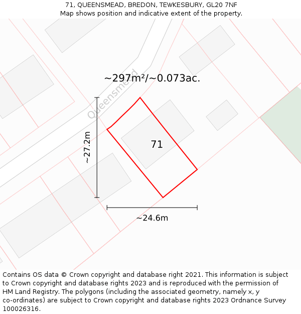71, QUEENSMEAD, BREDON, TEWKESBURY, GL20 7NF: Plot and title map