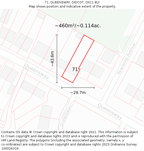 71, QUEENSWAY, DIDCOT, OX11 8LY: Plot and title map