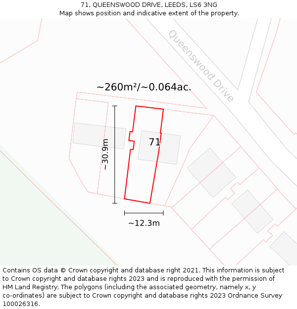 71, QUEENSWOOD DRIVE, LEEDS, LS6 3NG: Plot and title map
