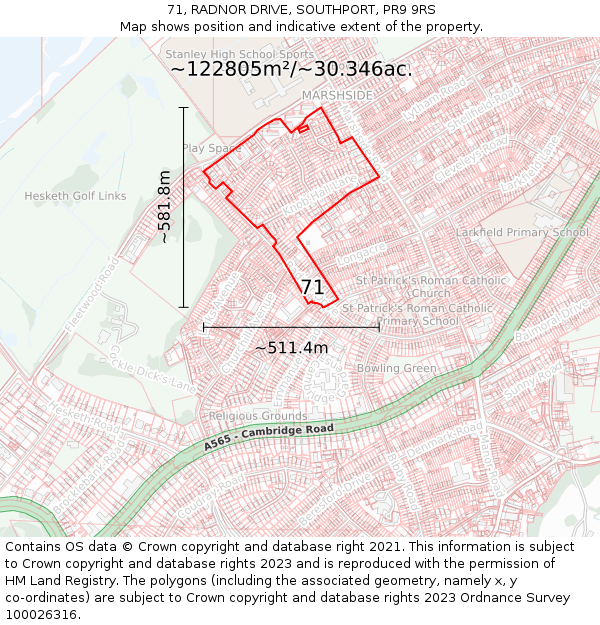 71, RADNOR DRIVE, SOUTHPORT, PR9 9RS: Plot and title map