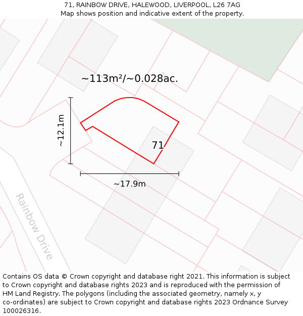 71, RAINBOW DRIVE, HALEWOOD, LIVERPOOL, L26 7AG: Plot and title map
