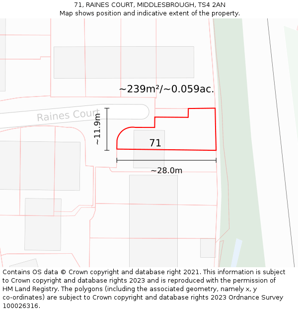 71, RAINES COURT, MIDDLESBROUGH, TS4 2AN: Plot and title map