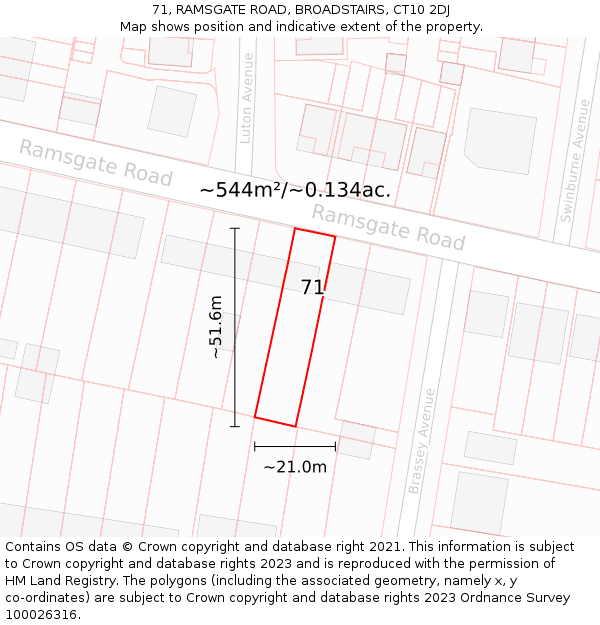 71, RAMSGATE ROAD, BROADSTAIRS, CT10 2DJ: Plot and title map