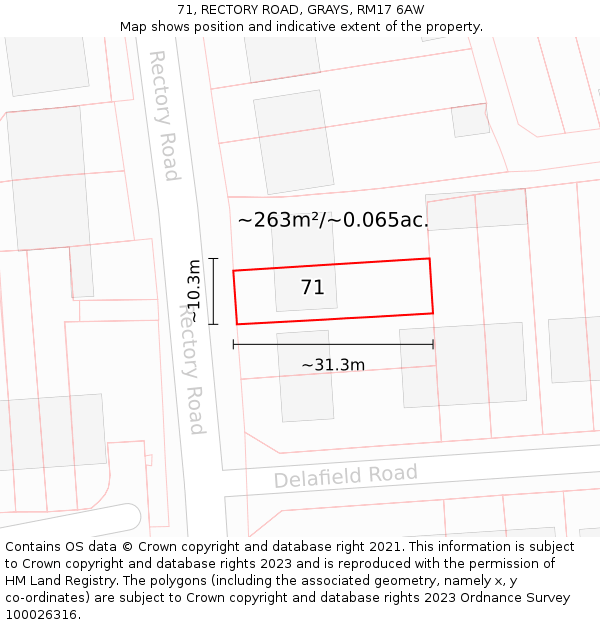 71, RECTORY ROAD, GRAYS, RM17 6AW: Plot and title map