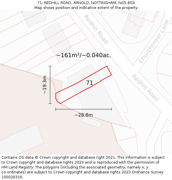 71, REDHILL ROAD, ARNOLD, NOTTINGHAM, NG5 8GX: Plot and title map
