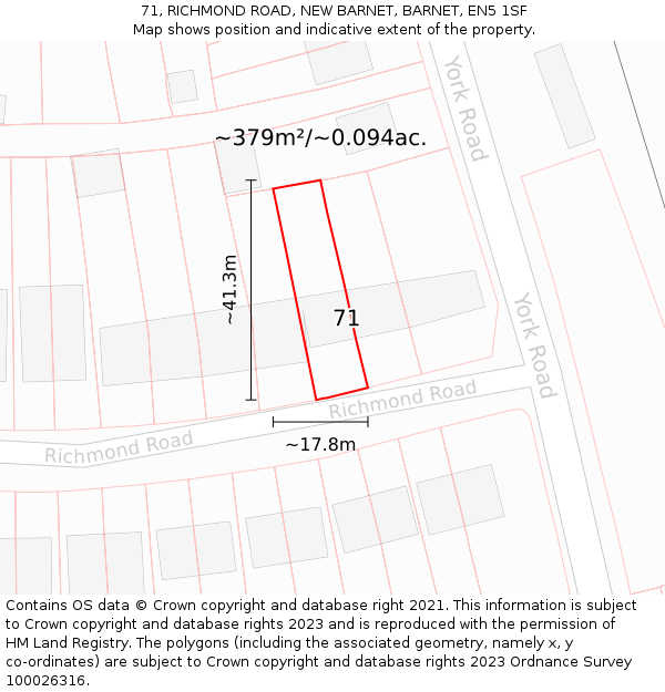71, RICHMOND ROAD, NEW BARNET, BARNET, EN5 1SF: Plot and title map