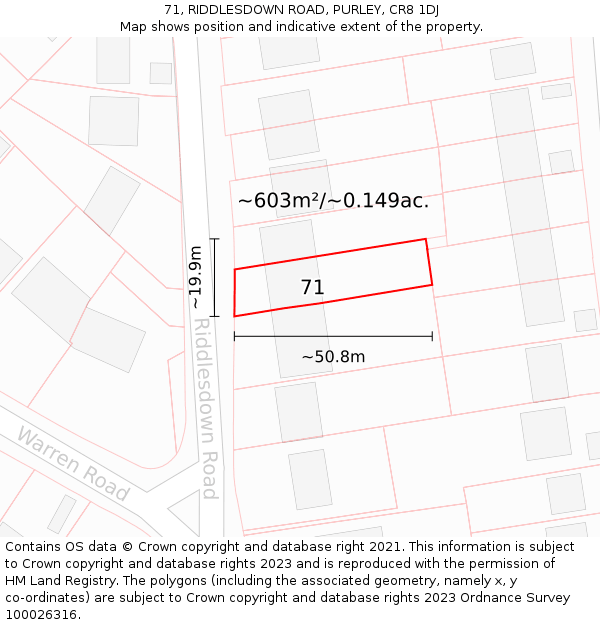 71, RIDDLESDOWN ROAD, PURLEY, CR8 1DJ: Plot and title map