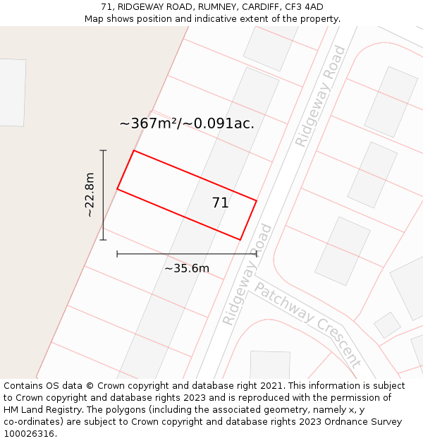 71, RIDGEWAY ROAD, RUMNEY, CARDIFF, CF3 4AD: Plot and title map
