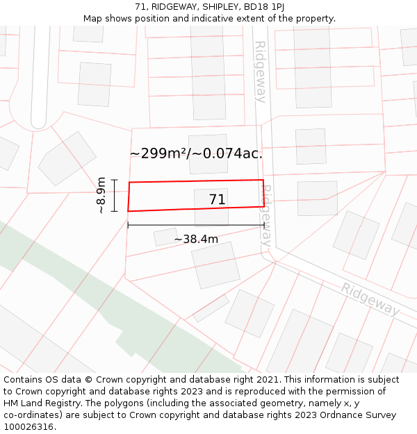 71, RIDGEWAY, SHIPLEY, BD18 1PJ: Plot and title map