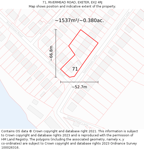 71, RIVERMEAD ROAD, EXETER, EX2 4RJ: Plot and title map