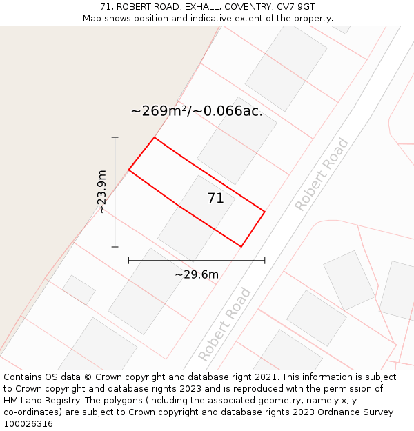 71, ROBERT ROAD, EXHALL, COVENTRY, CV7 9GT: Plot and title map