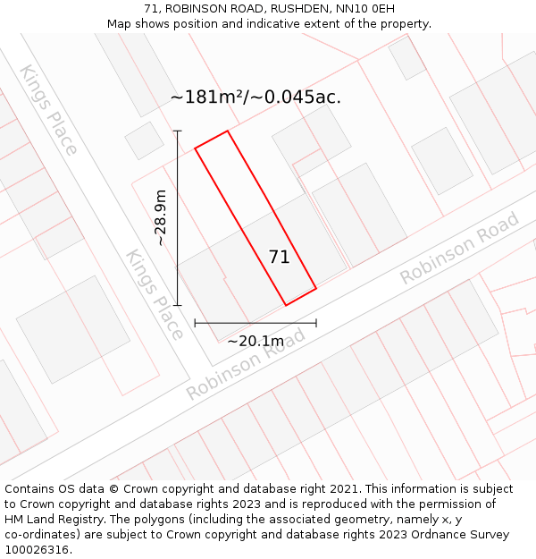71, ROBINSON ROAD, RUSHDEN, NN10 0EH: Plot and title map