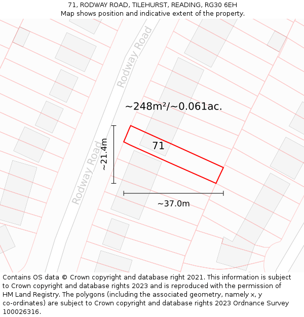 71, RODWAY ROAD, TILEHURST, READING, RG30 6EH: Plot and title map