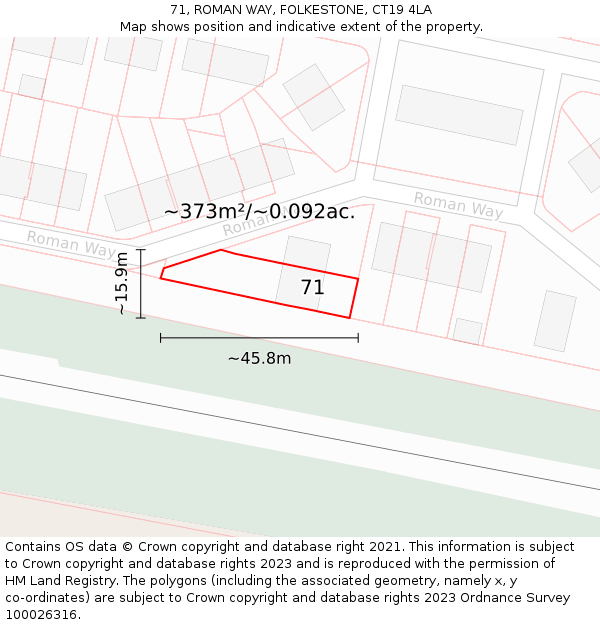 71, ROMAN WAY, FOLKESTONE, CT19 4LA: Plot and title map
