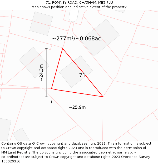 71, ROMNEY ROAD, CHATHAM, ME5 7LU: Plot and title map