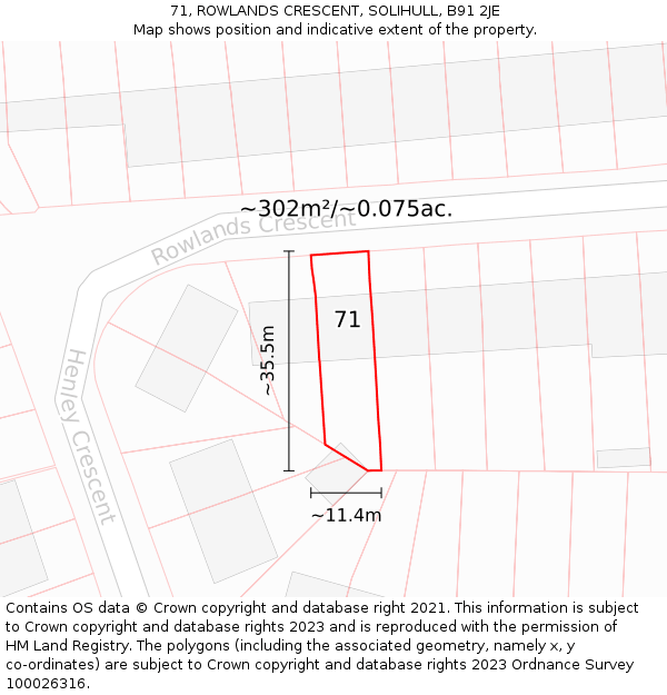71, ROWLANDS CRESCENT, SOLIHULL, B91 2JE: Plot and title map