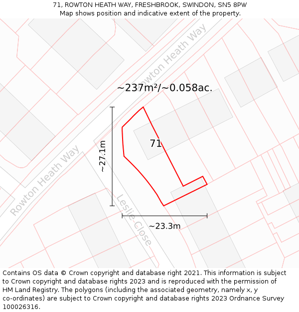 71, ROWTON HEATH WAY, FRESHBROOK, SWINDON, SN5 8PW: Plot and title map