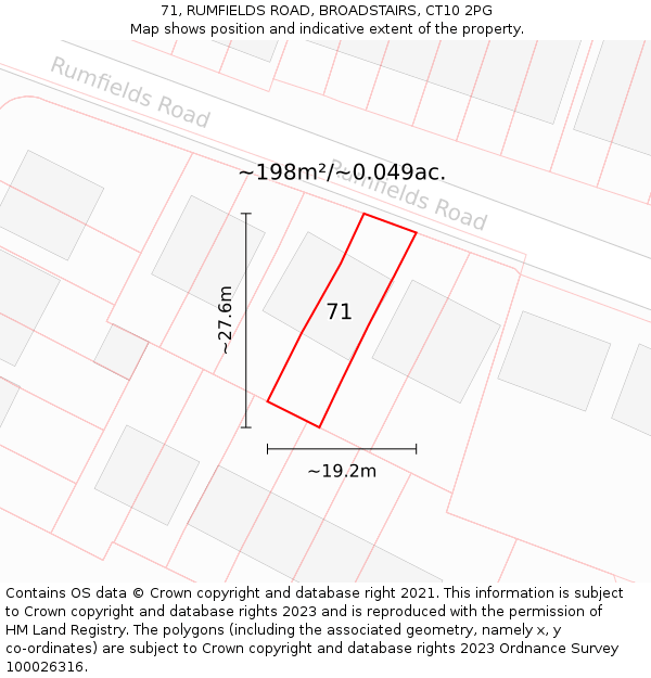 71, RUMFIELDS ROAD, BROADSTAIRS, CT10 2PG: Plot and title map
