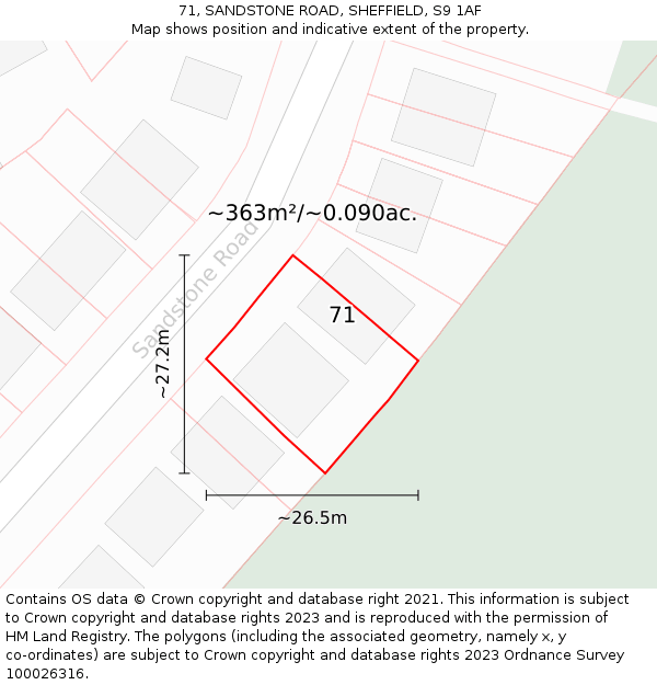 71, SANDSTONE ROAD, SHEFFIELD, S9 1AF: Plot and title map