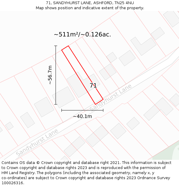 71, SANDYHURST LANE, ASHFORD, TN25 4NU: Plot and title map