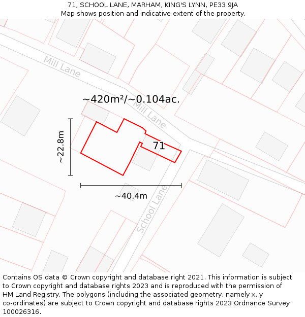 71, SCHOOL LANE, MARHAM, KING'S LYNN, PE33 9JA: Plot and title map