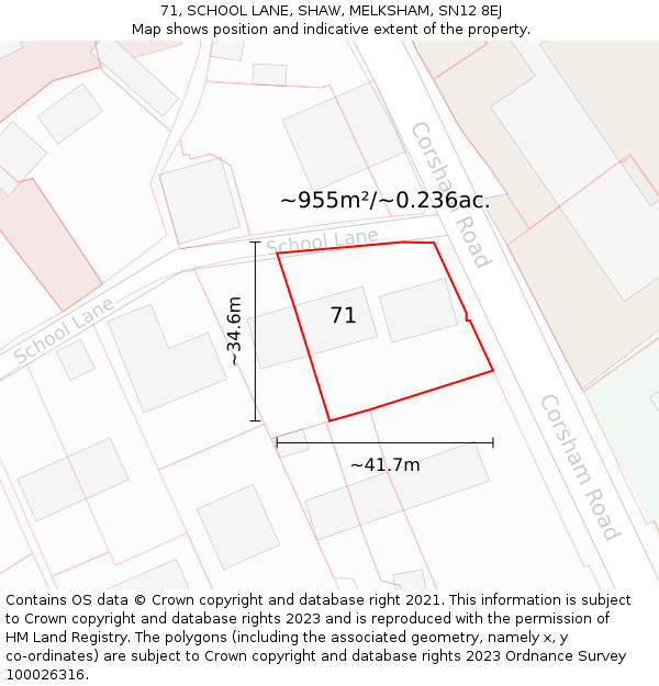 71, SCHOOL LANE, SHAW, MELKSHAM, SN12 8EJ: Plot and title map