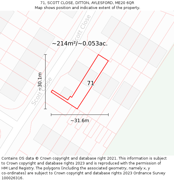 71, SCOTT CLOSE, DITTON, AYLESFORD, ME20 6QR: Plot and title map