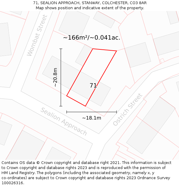 71, SEALION APPROACH, STANWAY, COLCHESTER, CO3 8AR: Plot and title map