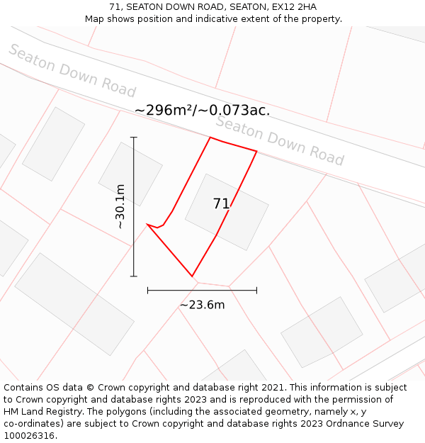 71, SEATON DOWN ROAD, SEATON, EX12 2HA: Plot and title map