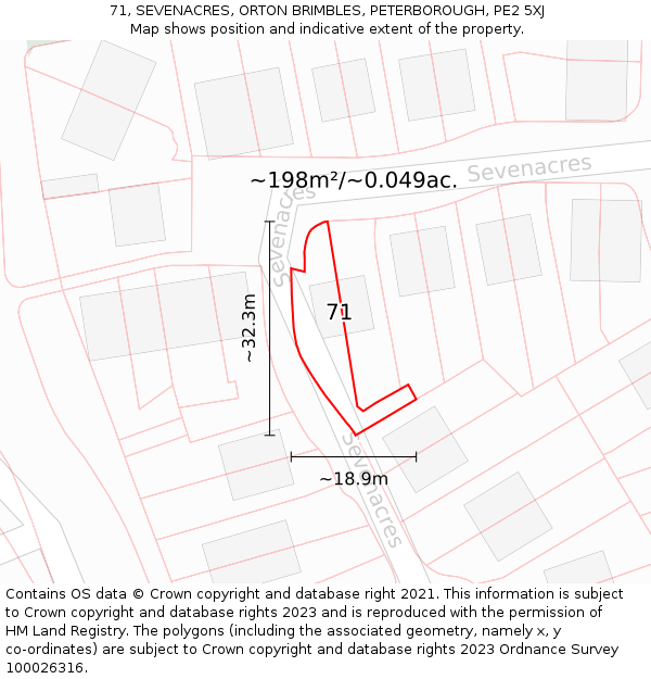 71, SEVENACRES, ORTON BRIMBLES, PETERBOROUGH, PE2 5XJ: Plot and title map