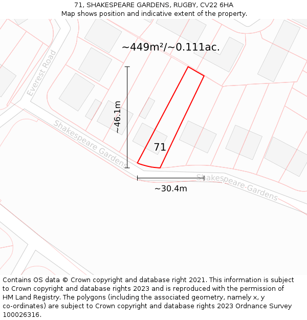 71, SHAKESPEARE GARDENS, RUGBY, CV22 6HA: Plot and title map