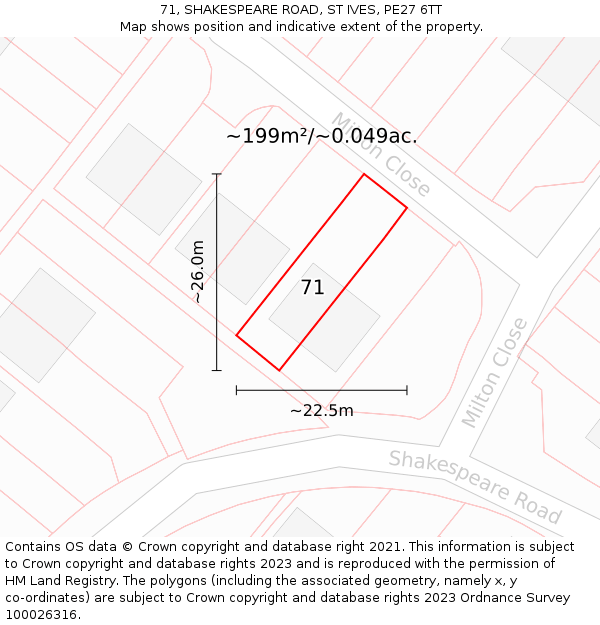 71, SHAKESPEARE ROAD, ST IVES, PE27 6TT: Plot and title map