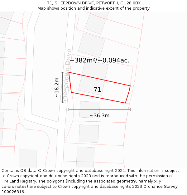 71, SHEEPDOWN DRIVE, PETWORTH, GU28 0BX: Plot and title map