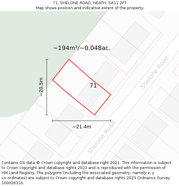 71, SHELONE ROAD, NEATH, SA11 2PT: Plot and title map