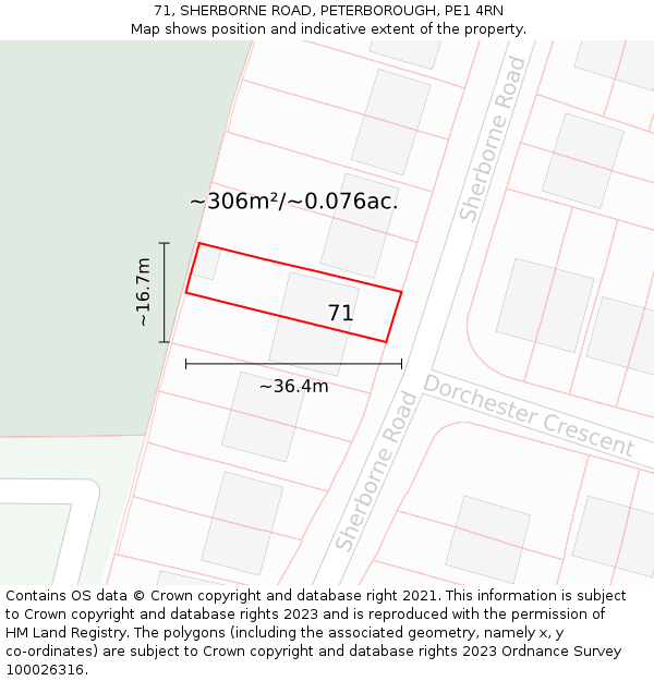 71, SHERBORNE ROAD, PETERBOROUGH, PE1 4RN: Plot and title map