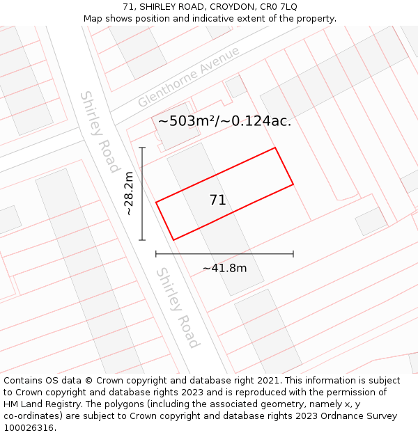 71, SHIRLEY ROAD, CROYDON, CR0 7LQ: Plot and title map