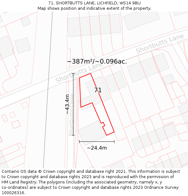 71, SHORTBUTTS LANE, LICHFIELD, WS14 9BU: Plot and title map