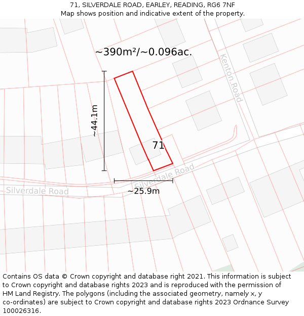 71, SILVERDALE ROAD, EARLEY, READING, RG6 7NF: Plot and title map