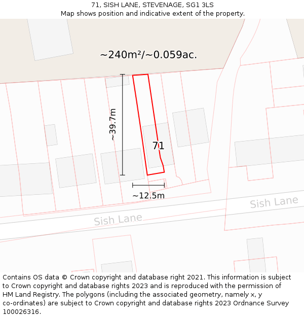 71, SISH LANE, STEVENAGE, SG1 3LS: Plot and title map
