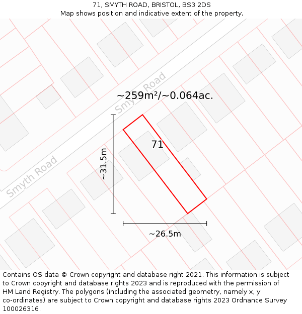 71, SMYTH ROAD, BRISTOL, BS3 2DS: Plot and title map